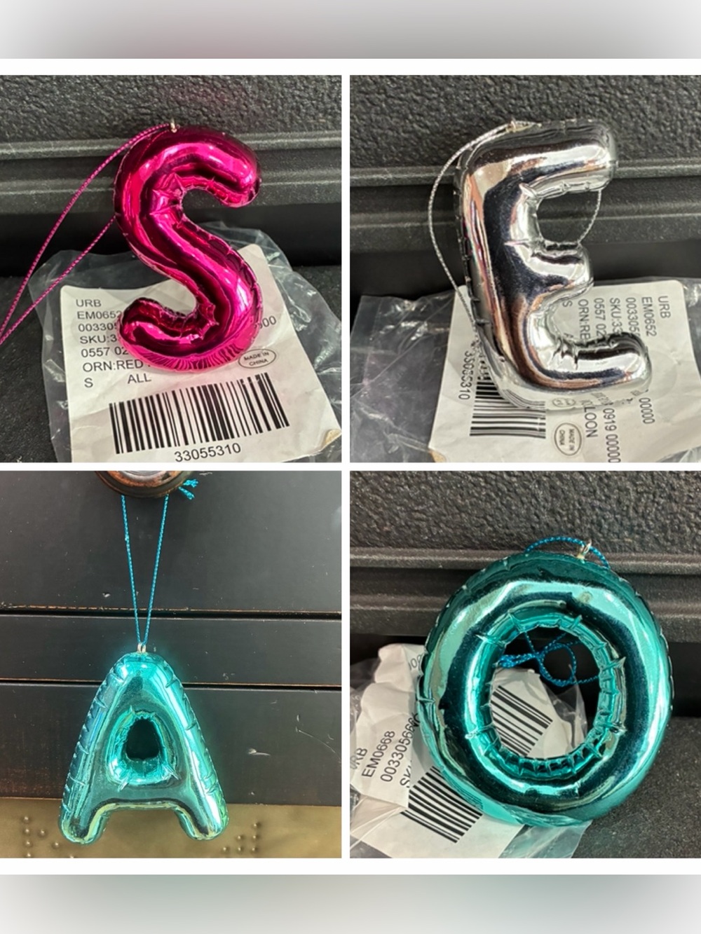 Macy's Holiday Lane Party Balloon Look Initials Holliday Ornament S E O A